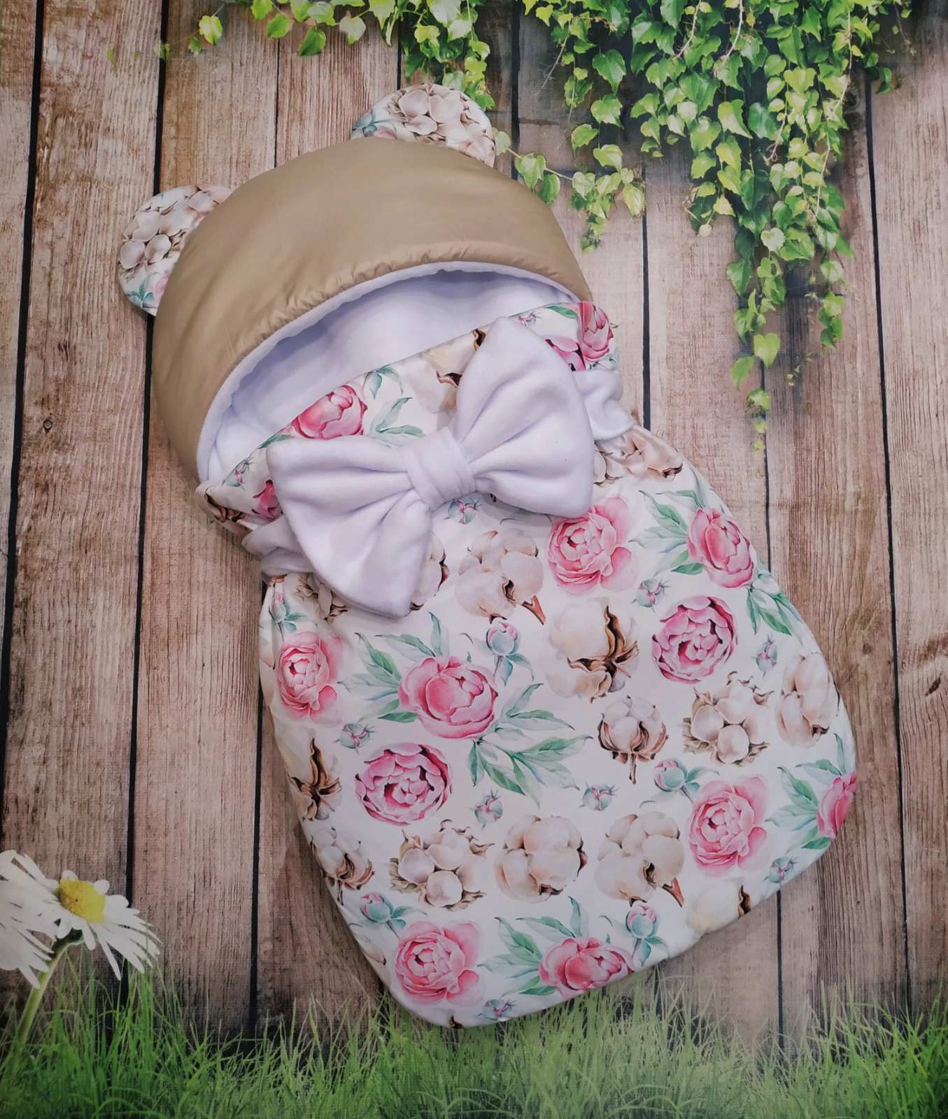 

Конверт спальник Peonies ШкодаМода OY412 білий бежевий рожевий