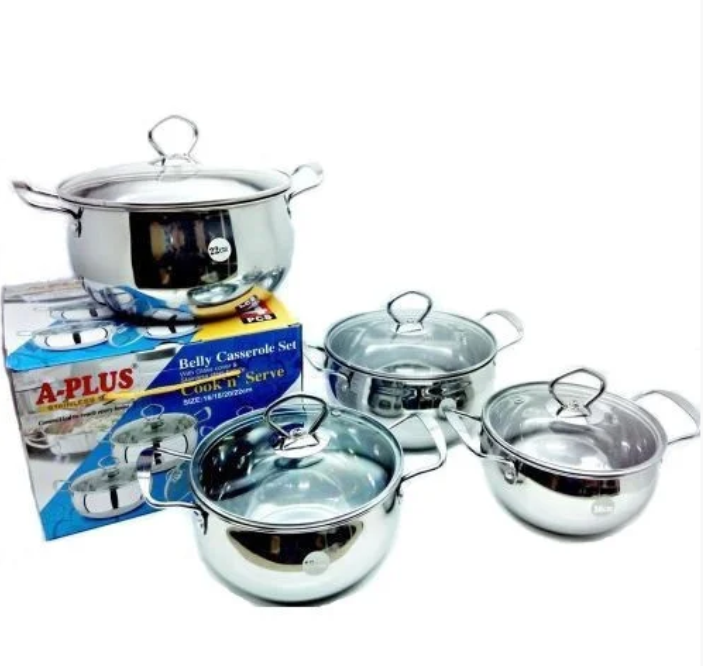 

Набор кастрюль A-PLUS 4 шт со стеклянной крышкой, из нержавеющей стали с ненагревающимися ручками