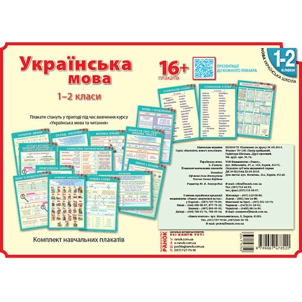 

Наочність нового покоління Українська мова Плакати 1-2 класи + СD диск (Укр) Ранок (341975)