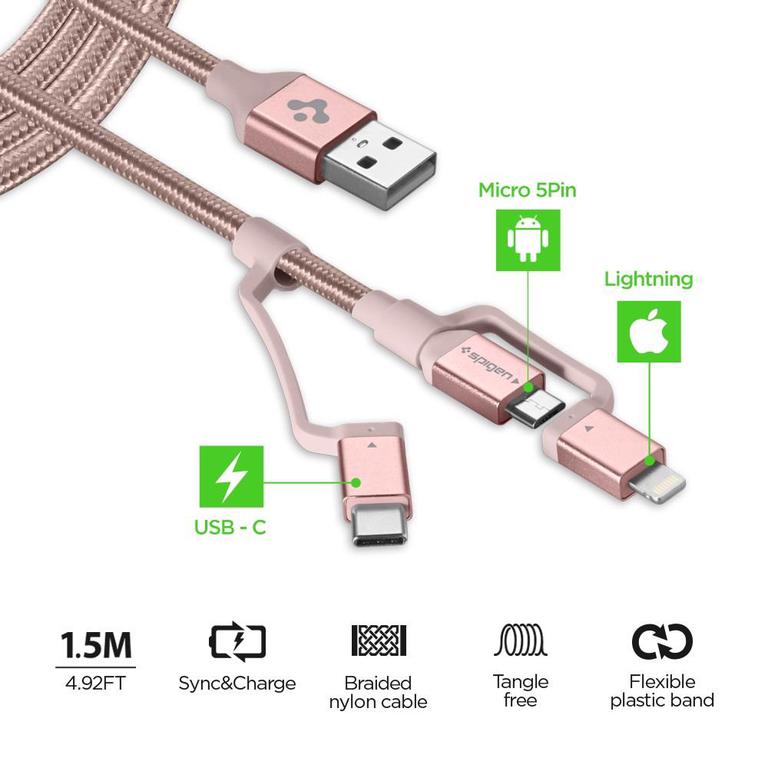 

Дата кабель USB 2.0 AM to Lightning + Micro 5P + Type-C Essential gold Spigen