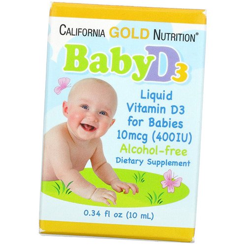 

Витамин Д3 для детей, Baby Vitamin D3 Liquid, California Gold Nutrition 10мл (36427012)