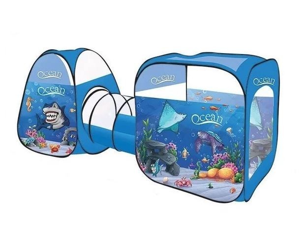 

Палатка детская игровая 2 домика с переходом-тоннелем Океан 270-92-92 см, в сумке 8015 AN