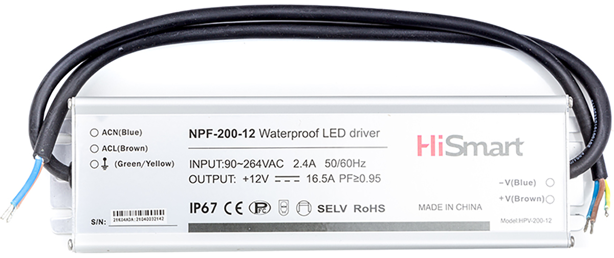 

Блок питания HiSmart 12V 16.5A 200W PFC IP67 (NPF-200-12)