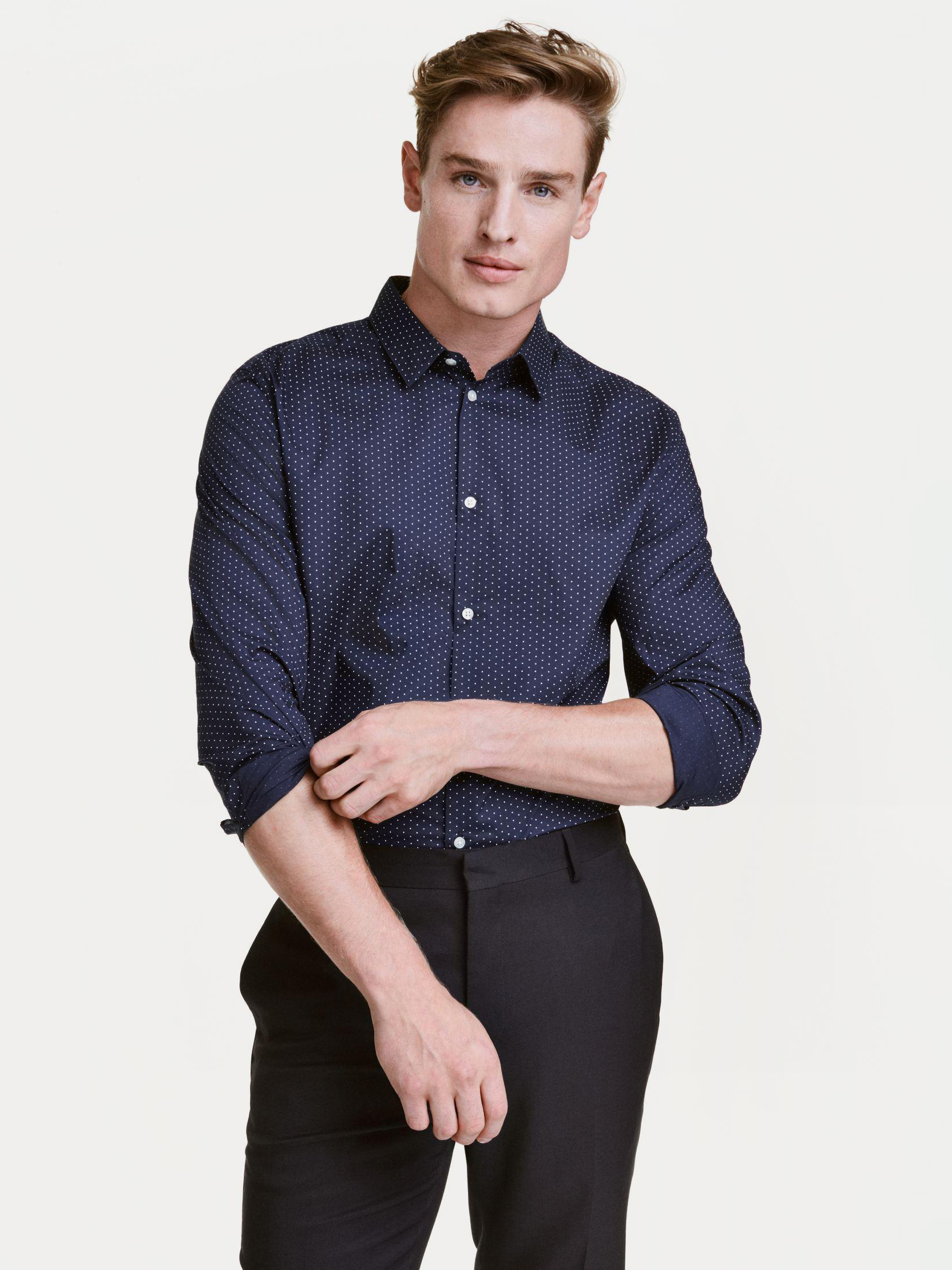 

Рубашка H&M 3951514-AAOD S Темно-синяя с белым