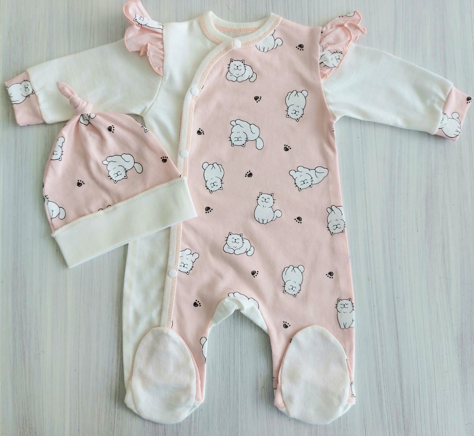 

Человечек с шапочкой RoyalBaby Котики, р.62 - 0-6 мес.