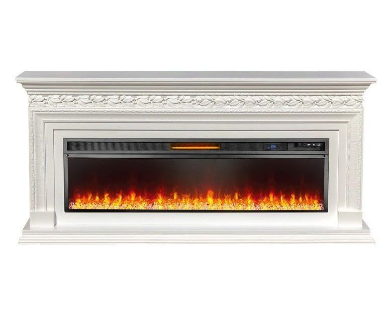 

Линейный каминокомплект Fireplace Неаполь Белый LED эффект живого огня с таймером и обогревом