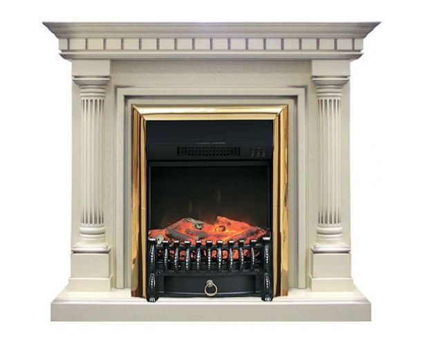 

Пристенный каминокомплект Fireplace Литва Слоновая кость эффект мерцающих дров со звуком и обогревом