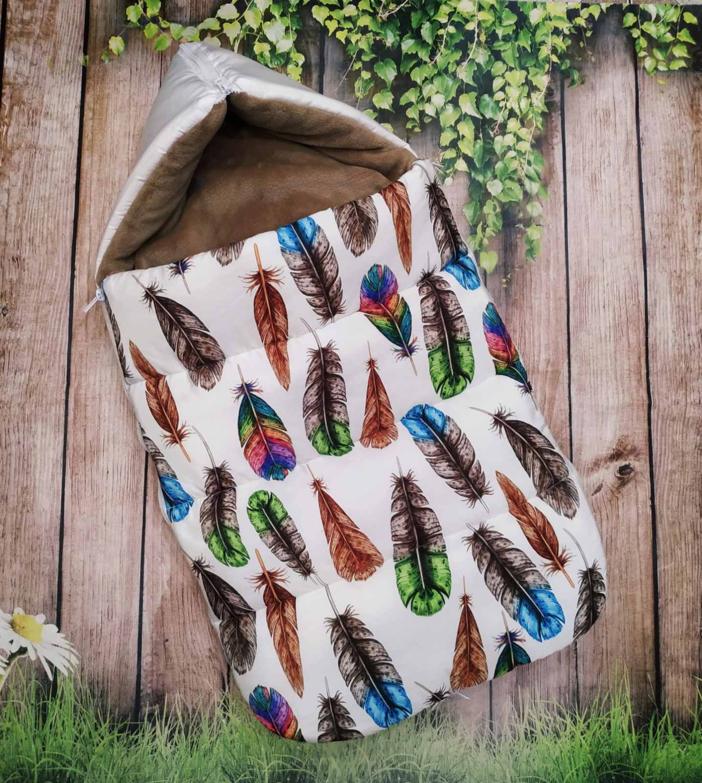 

Конверт спальник для виписки Feathers ШкодаМода 19NO71 білий коричневий