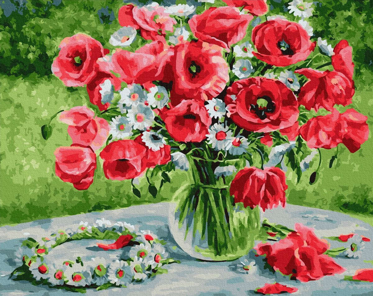 

Картина по номерам Маки и веночек из ромашек 40х50 см