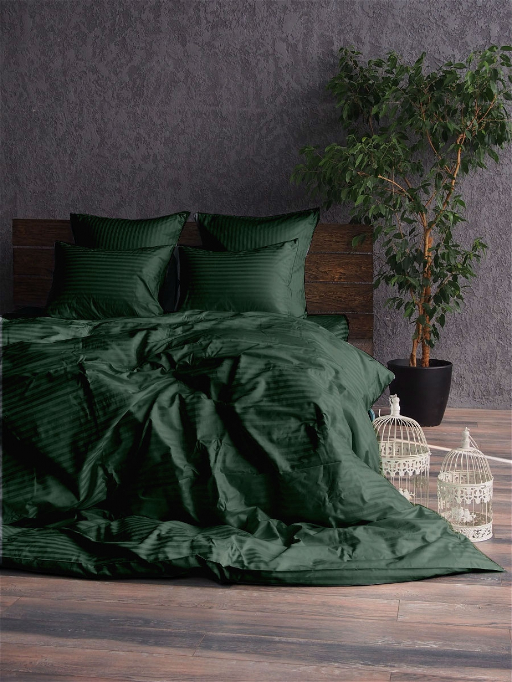 

Комплект постельного белья Komfort-tekstil Stripe LUX GREEN 1/1см (Евро)