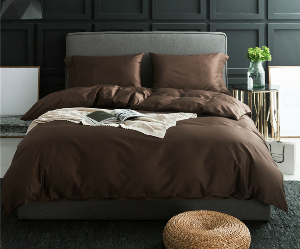 

Комплект постельного белья Komfort-tekstil DARK CHOCOLATE, №154 (Евро на резинке)