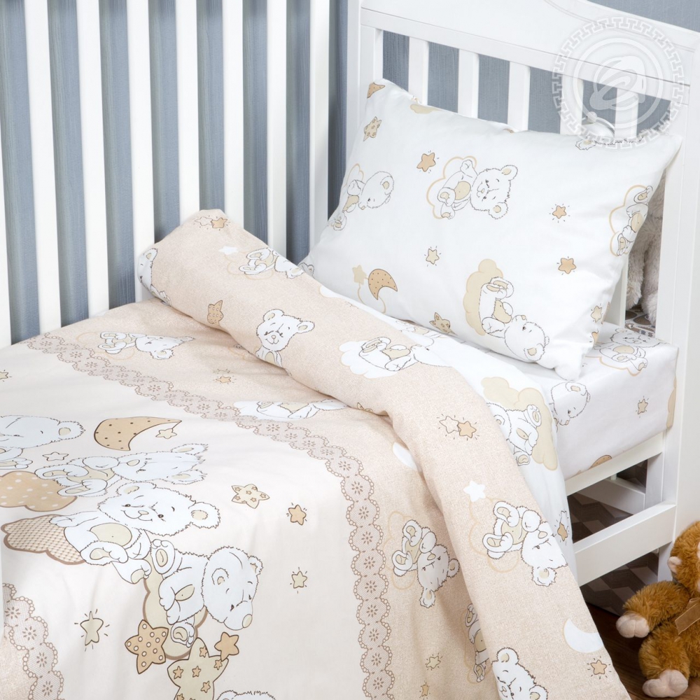 

Комплект постельного белья Komfort-tekstil Медвежата, поплин двуст. (Подростковый на резинке)