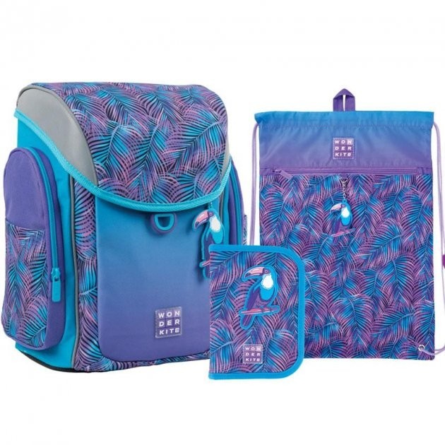 

Школьный набор рюкзак + пенал + сумка для обуви Wonder Kite Tropic (WK21-583S-1) 960 г 34x28x17 см 10,5 л