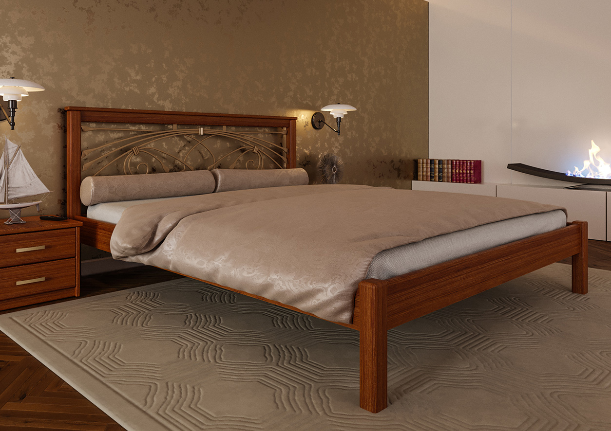 

Кровать Модерн ковка ЧДК 160х190 лак Орех