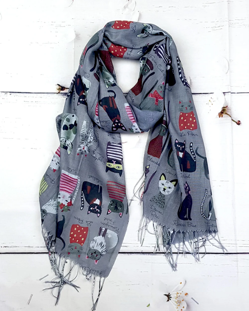 

Шарф Fashion Kitten принт кошки 180*60 см серый