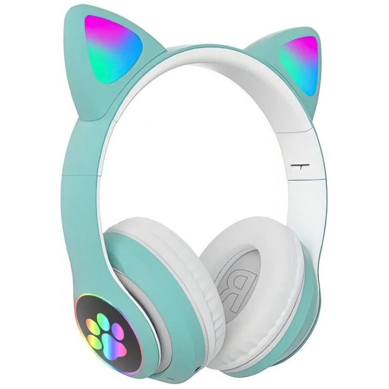 

Беспроводные блютуз наушники с кошачьими ушками Cat VZV-23M и RGB подсветкой Бирюзовые