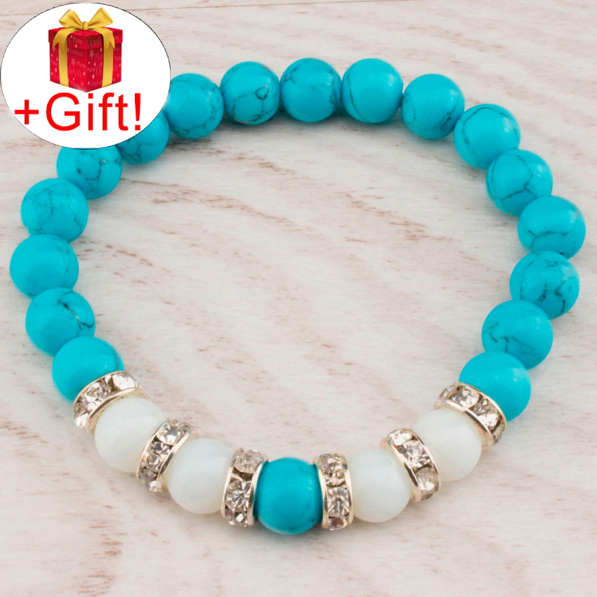 

Браслет агат натуральный и бирюза натуральная (8 мм), размер 15 см, julB0675