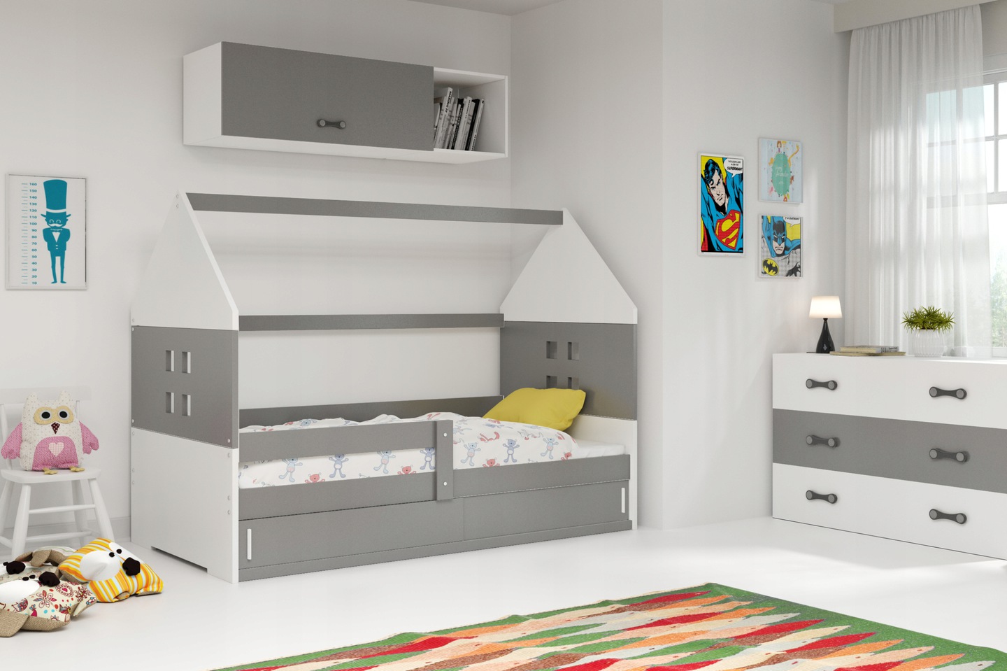 

Детская кровать чердак Домик KidsBunkBed белый серый 160х80 см. 124х86х164 см.