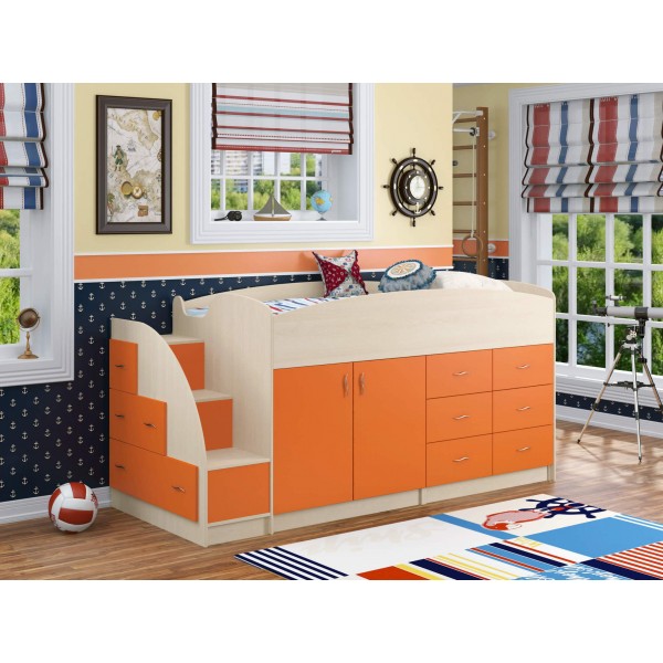 

Низкая кровать-чердак KidsBunkBed K-007 апельсин дуб молочный 241x94x115 см