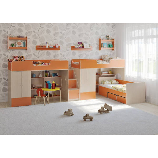 

Трехъярусная кровать KidsBunkBed К-086 дуб молочный розовый 4126 × 1980 × 1395 мм