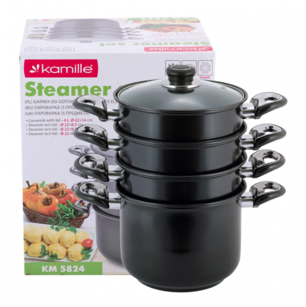 

Пароварка Kamille 4-х уровневая 4л из углеродистой стали для индукции и газа KM-5824