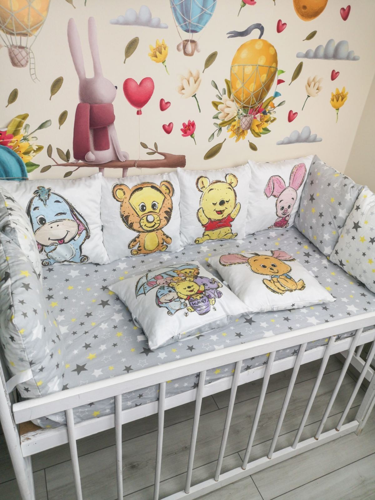 

Комплект бортиков-подушек с панельками Kid Way Винни пух серо-желтый