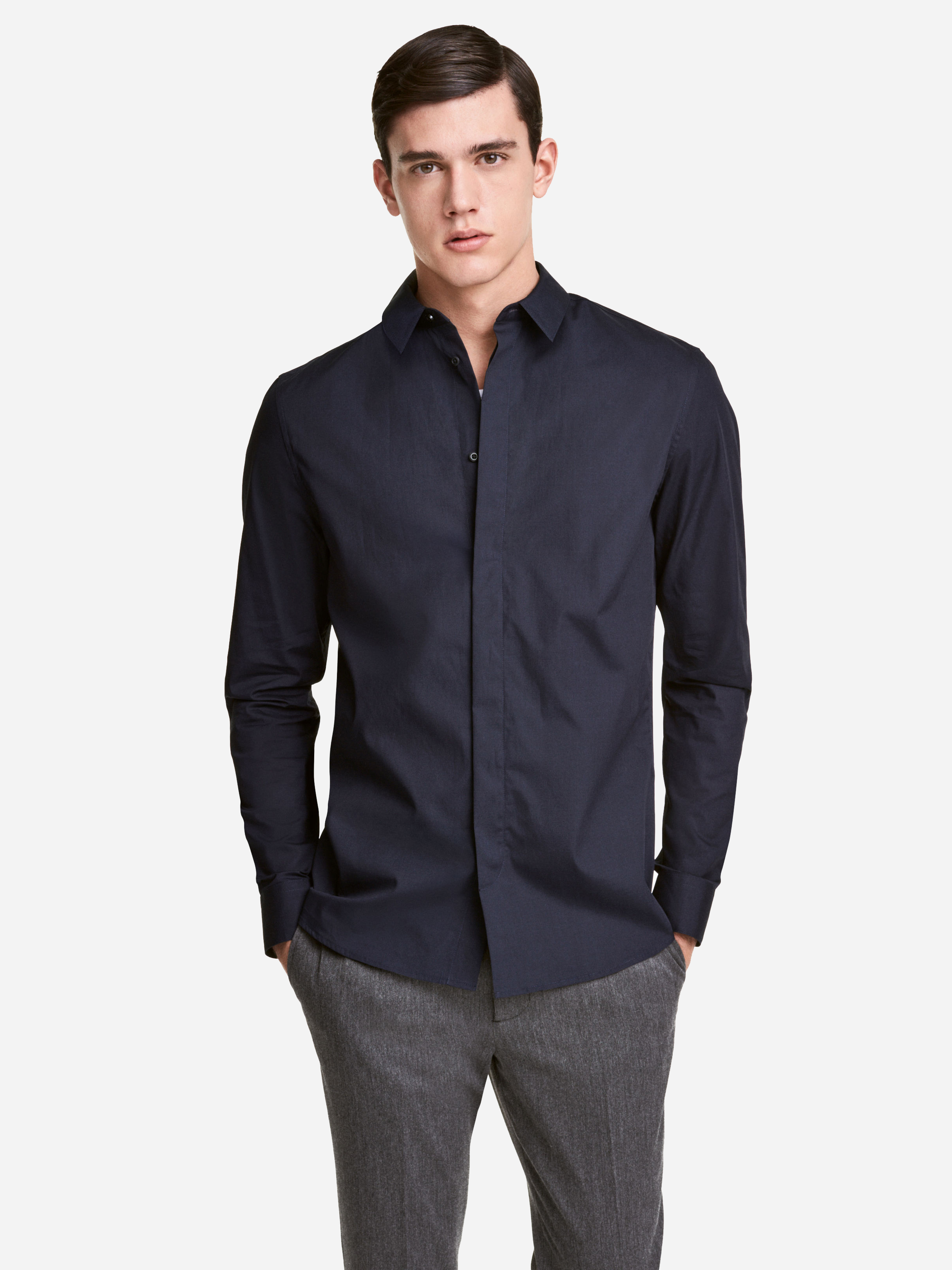 

Рубашка H&M 4509965-AAQJ XXL Темно-синяя