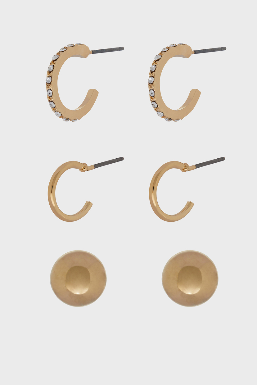 

Женские золотистые серьги PAVE STUD & HOOP (3 пары) Accessorize OS 981078