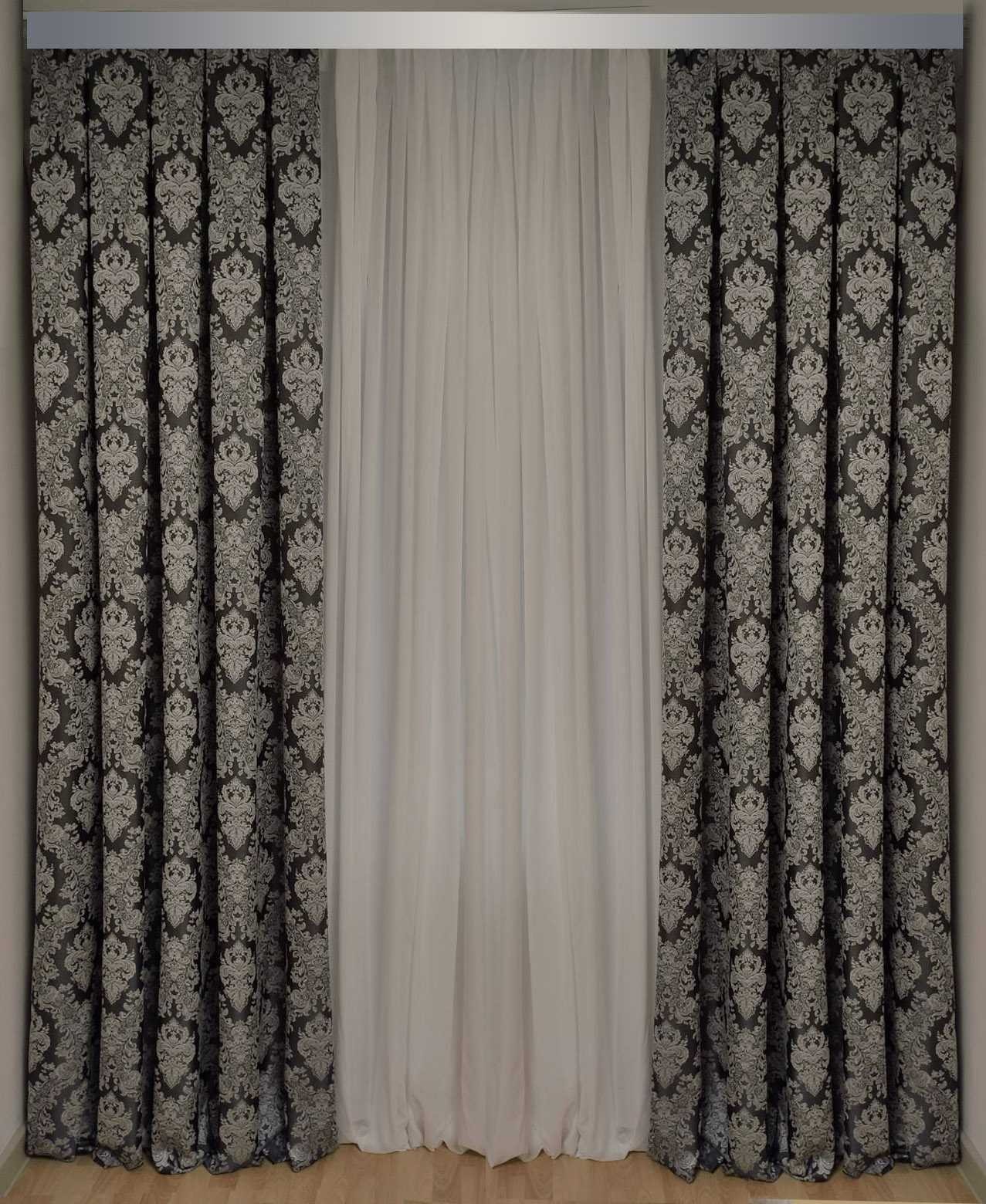 

Шторы Декорин Версаль 350х255 см 2 шт Светло-серый рисунок на тёмно-сером фоне