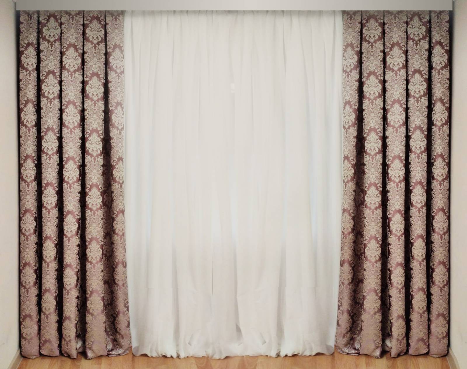 

Шторы Декорин Версаль 300х240 см 2 шт Светло-золотистый рисунок на темно-розовом фоне