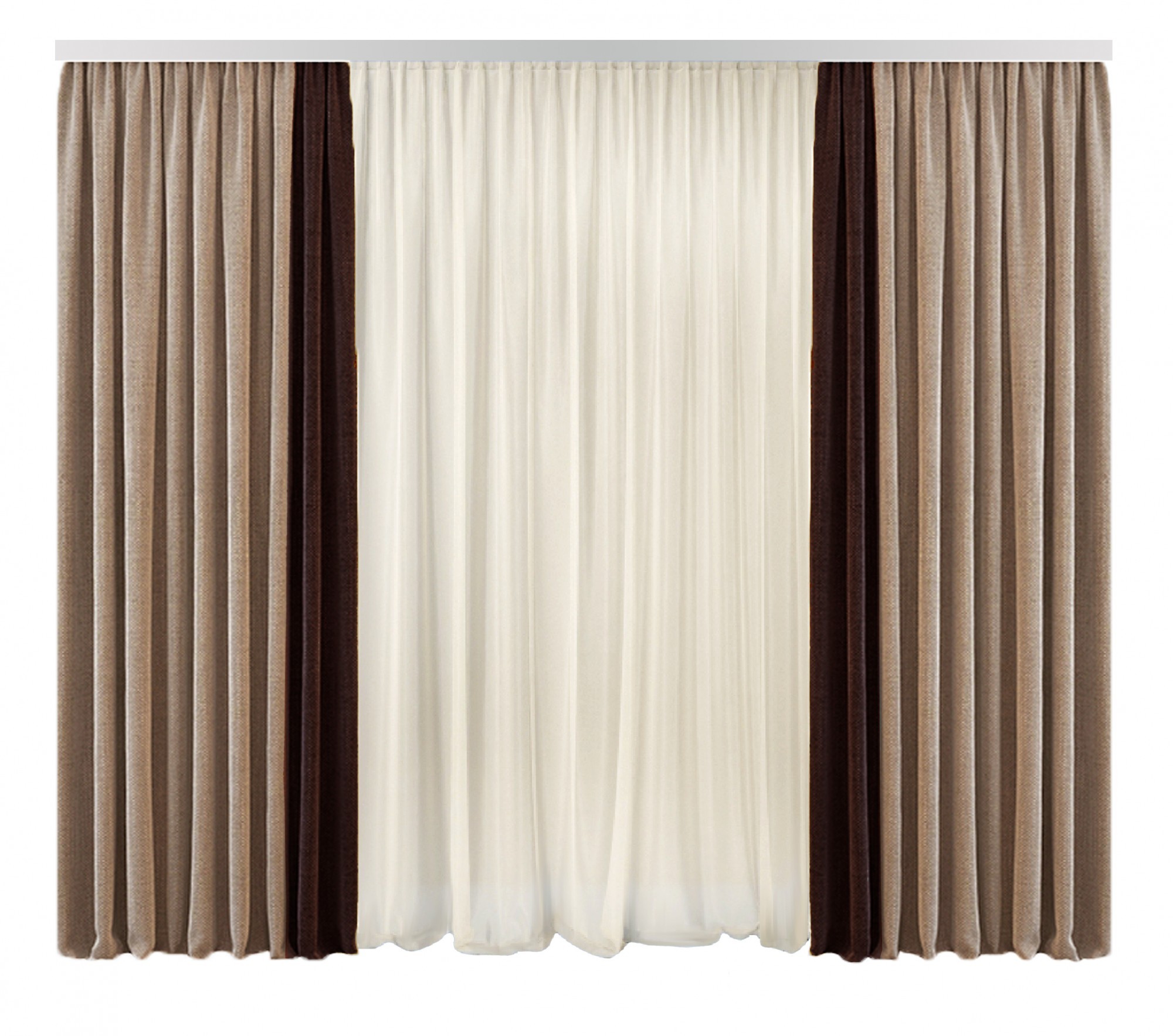 

Комплект Декорин Диамант двухцветные шторы 200x265 см 2 шт вуаль тюль 500х265 1 шт Бежево-шоколадный с молочным