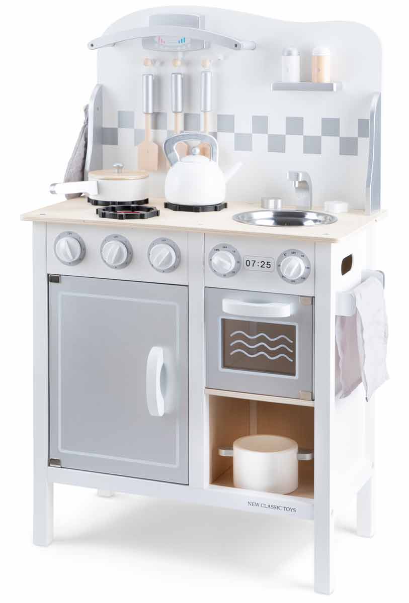 

Детская кухня New Classic Toys Bon Appetit DeLuxe бело-серебряная 60 × 30 × 78 см (11061)