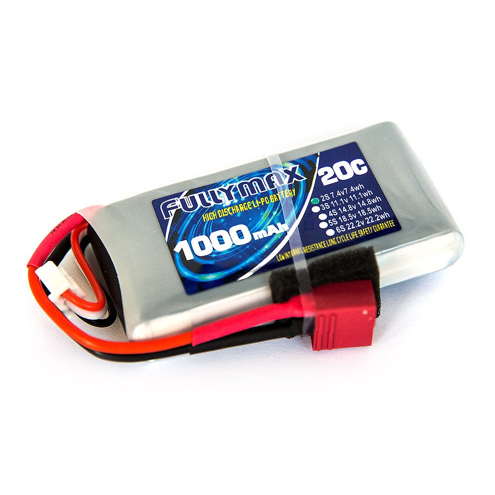 Аккумулятор Fullymax LiPO 7,4В 1000мАч 2S 20C 13,4х34,2х66мм 62г T-Plug ...