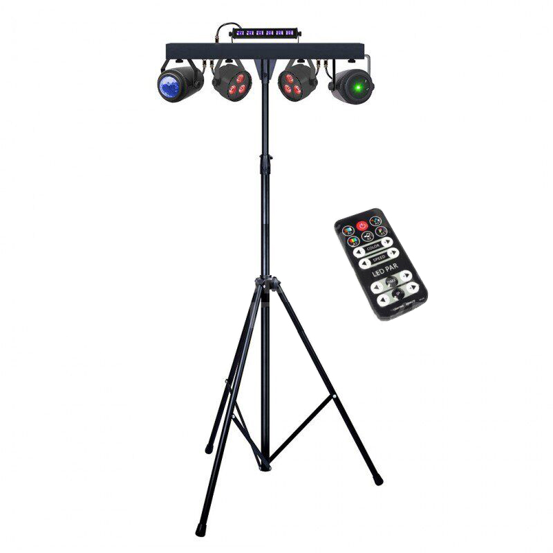 

Комплект светодиодного оборудования на стойке BIG SET PAR+UV STROBE+BALL+LASER