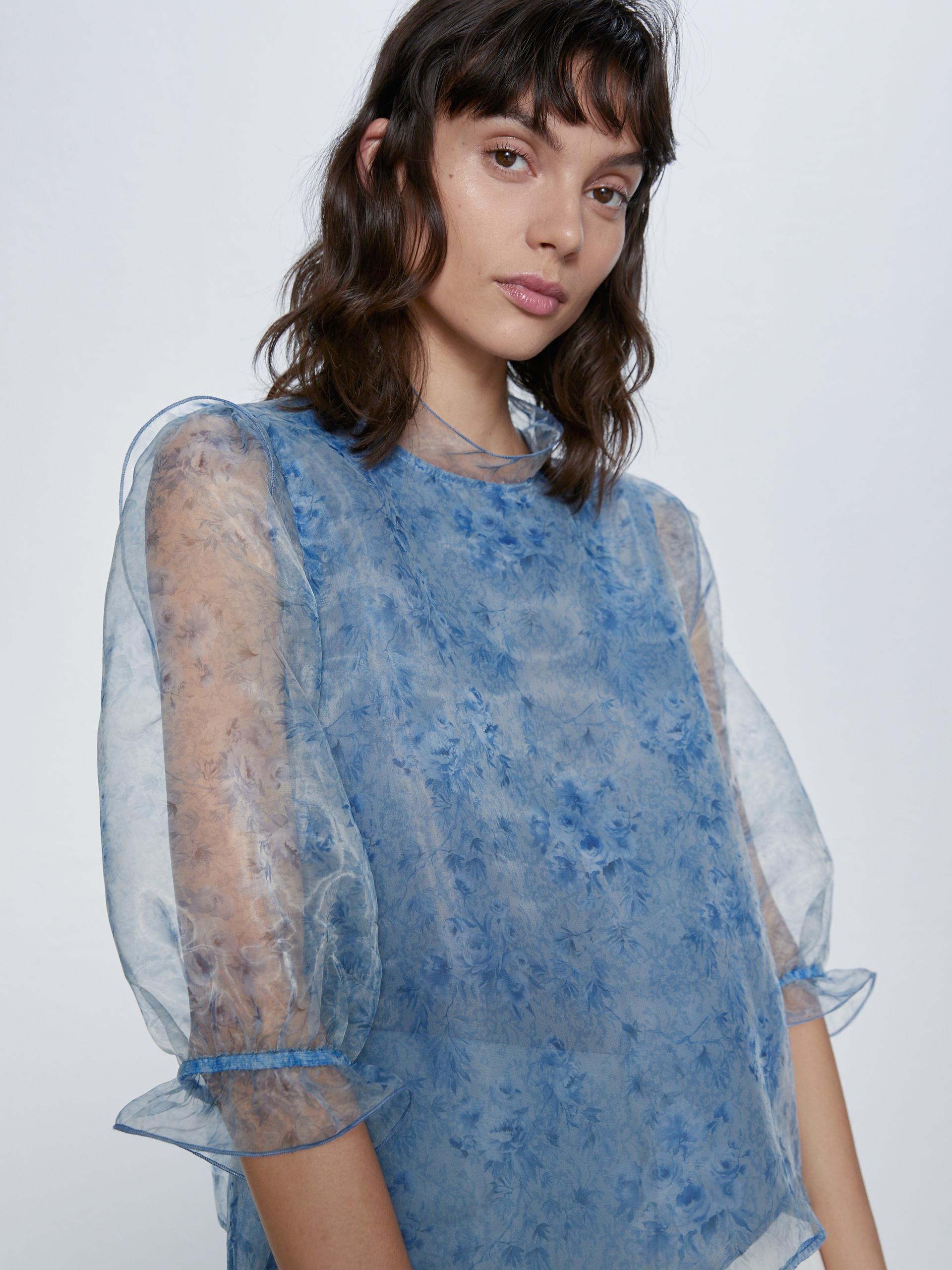 

Блузка Zara 3564/022/400 XS Голубая с принтом