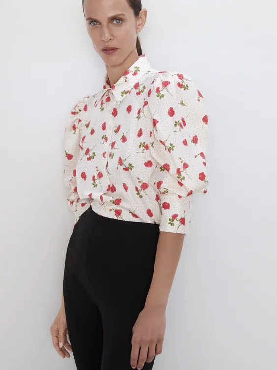 

Блузка Zara 7915/122/330 XS Молочная в цветы