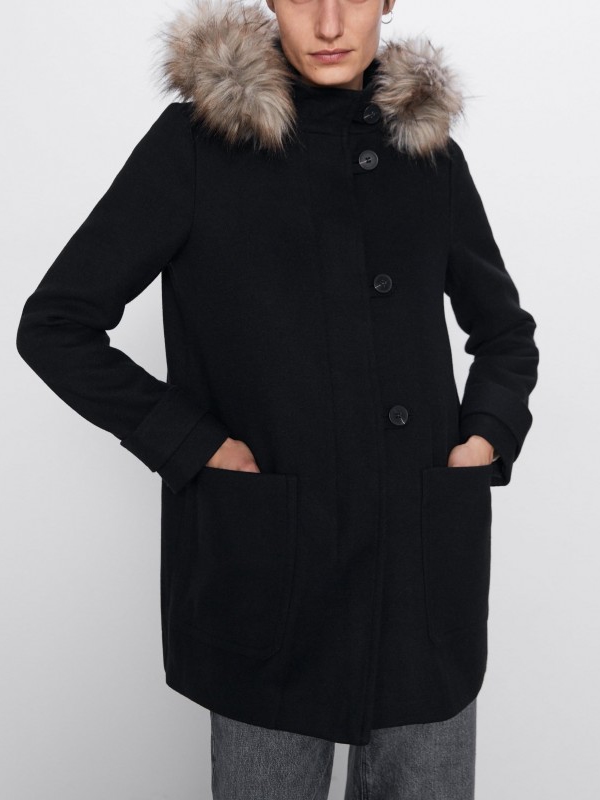 

Пальто Zara 8073/238/800  Черное, Пальто Zara 8073/238/800 S Черное