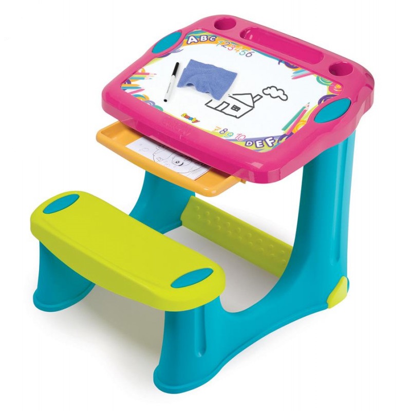

Парта-мольберт детская Smoby 420219 Pink с подставкой для ног + маркер и 10 листов для раскраски