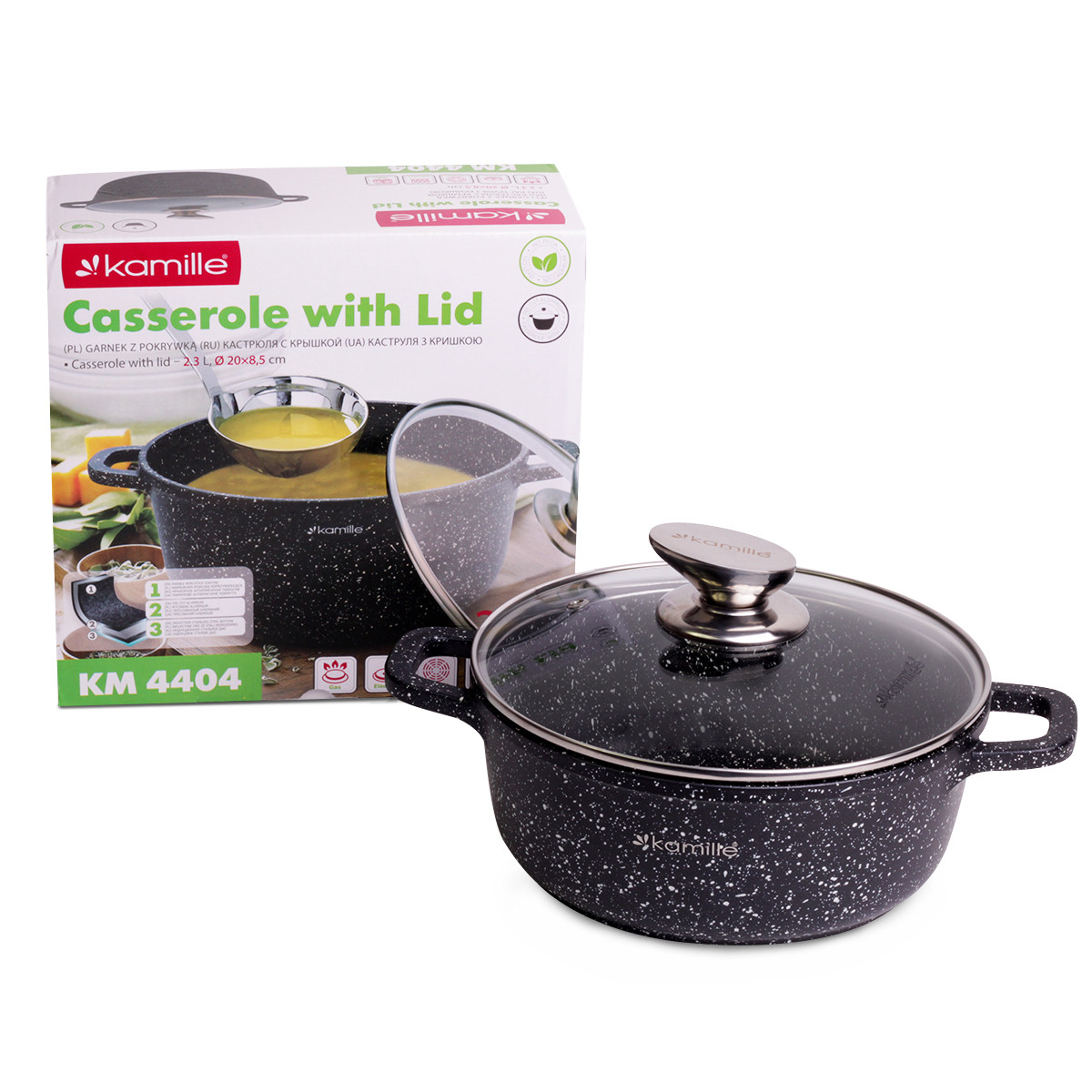 

Кастрюля с крышкой Kamille 2.3л из литого алюминия с антипригарным покрытием и для индукции и газа KM-4404