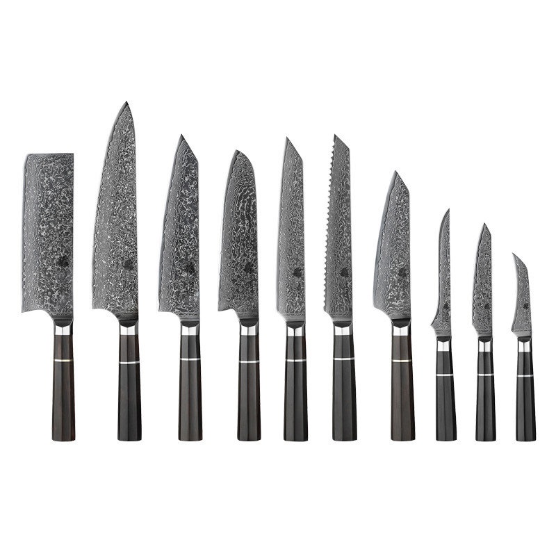 

Набор ножей 9 предм. VG-10 сталь 67 слоев DK-EK 2000 Ebony handle VG-10
