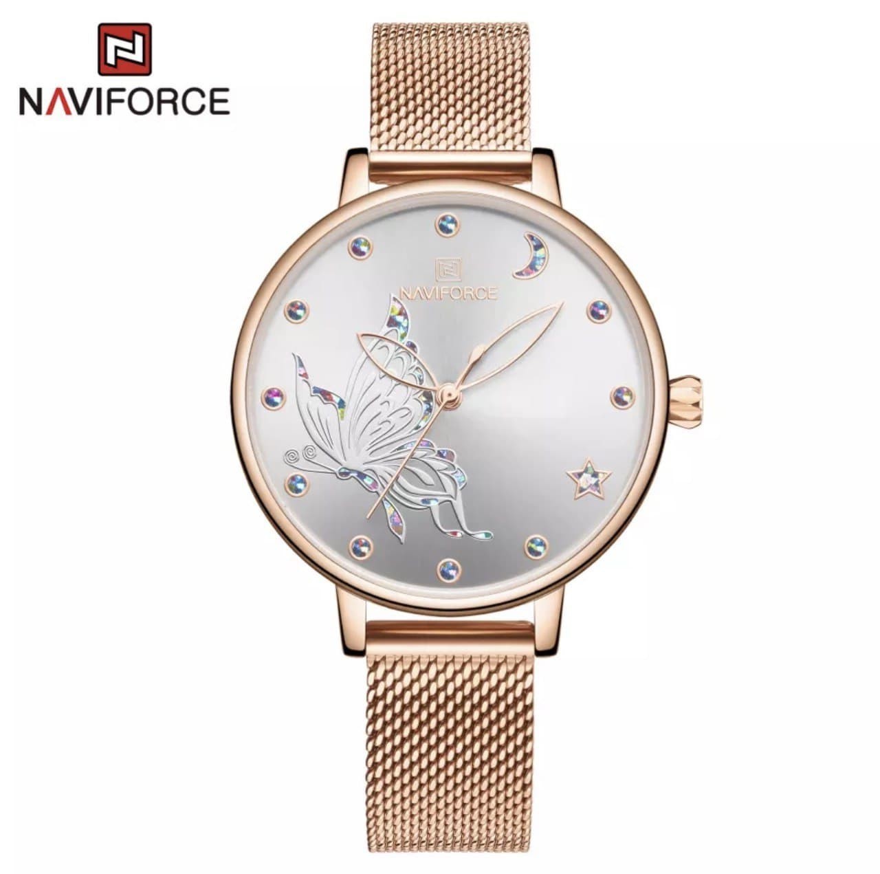 

Женские часы Naviforce NF5011 rose gold white классическое розовое золото белый циферблат