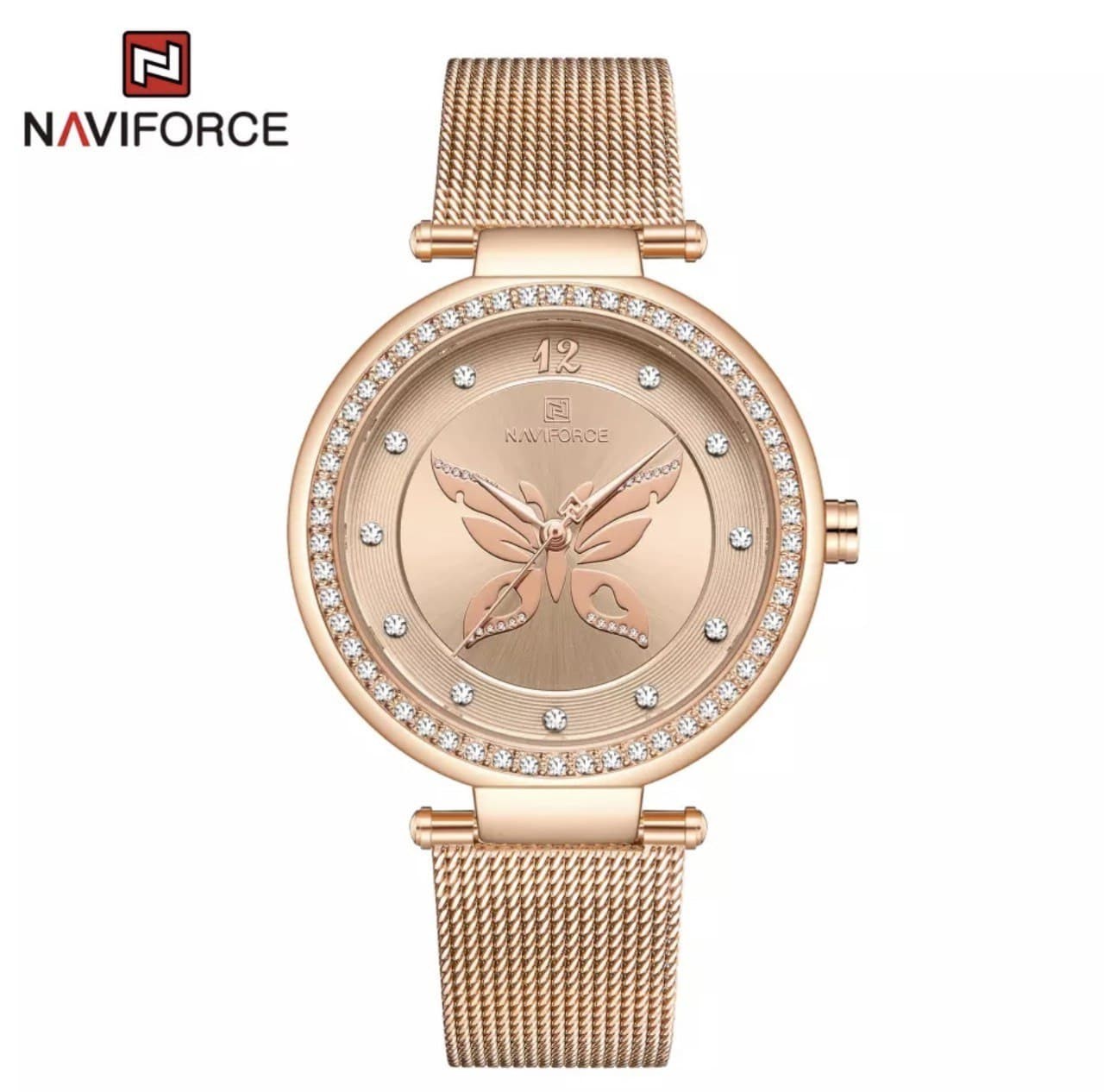 

Женские часы Naviforce NF5018 rose gold розовое золото миланское плетение