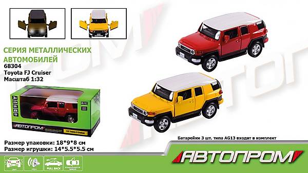 

Машина металл 2 цвета, 1:32 Toyota FJ Cruiser свет, звук Автопром (68304)