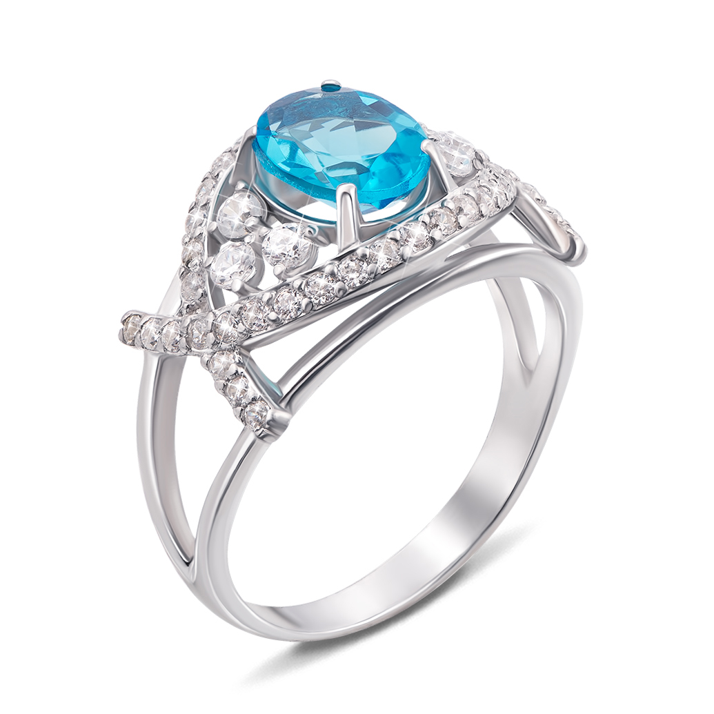 

Серебряное кольцо с голубым кварцем и фианитами 000136269 18.5 размера