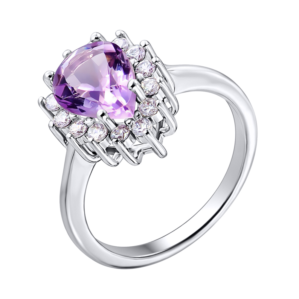 

Серебряное кольцо с аметистом и цирконием 000140029 16.5 размера