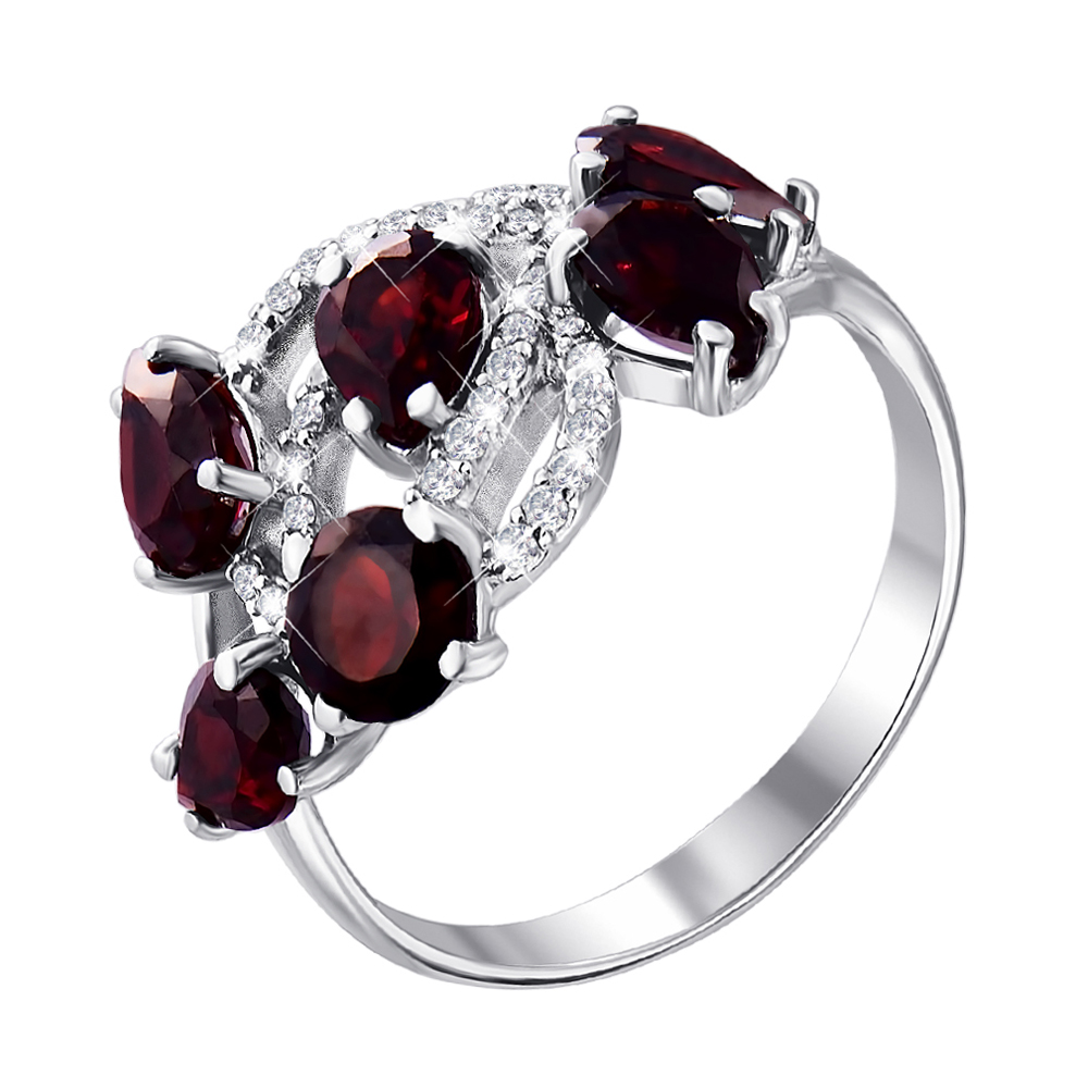 

Серебряное кольцо с гранатами и цирконием 000063414 18 размера