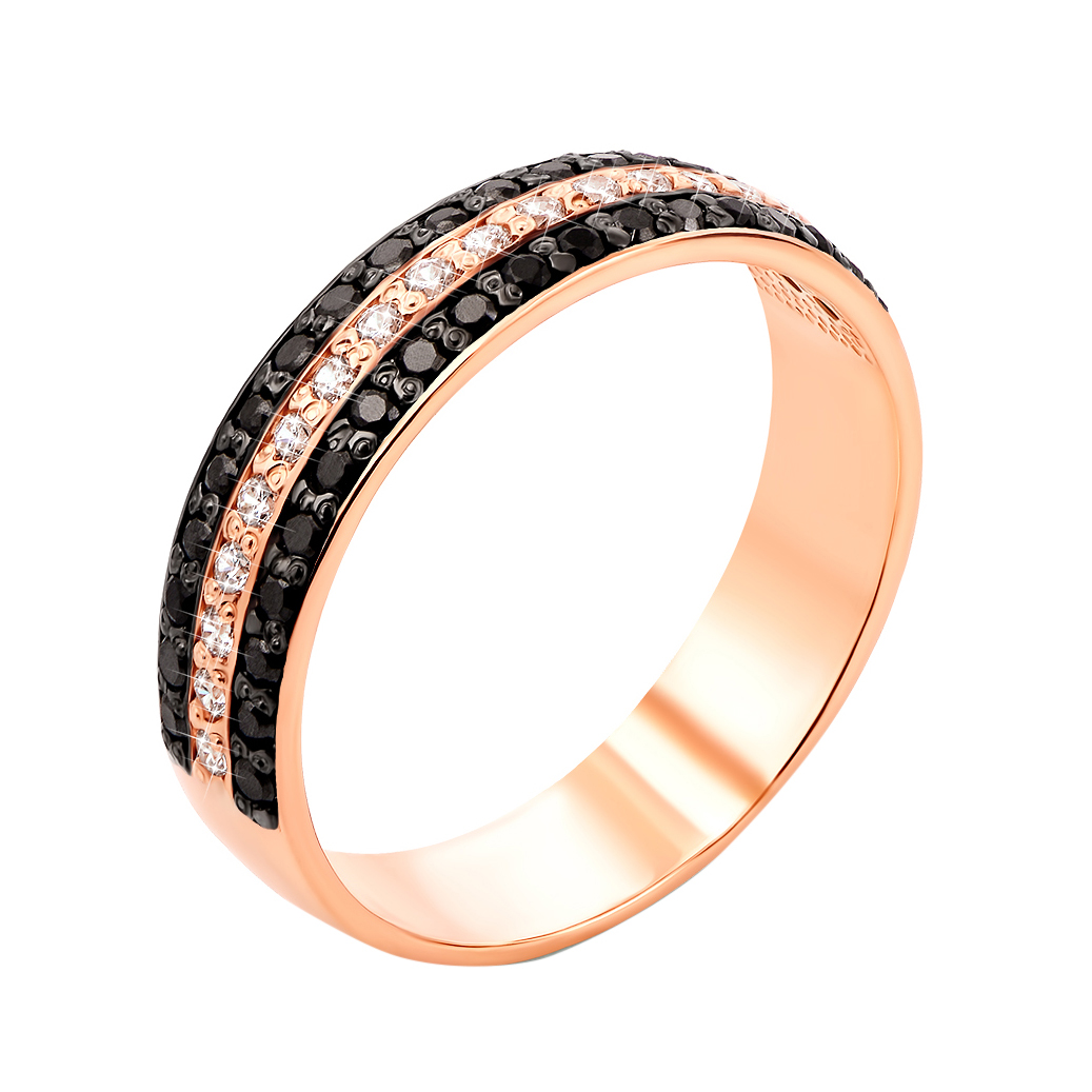 

Золотое кольцо Династия в комбинированном цвете с дорожками черных и белых фианитов 17.5 размера