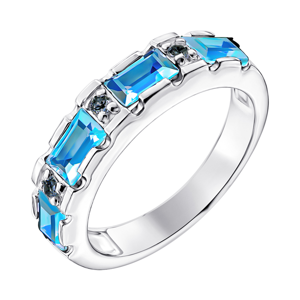 

Серебряное кольцо с голубыми топазами и фианитами 000125605 16 размера
