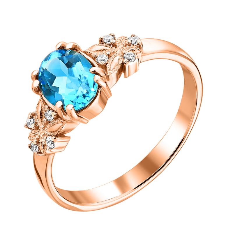 

Кольцо из красного золота с топазом Swiss blue и цирконием 000125690 17.5 размера