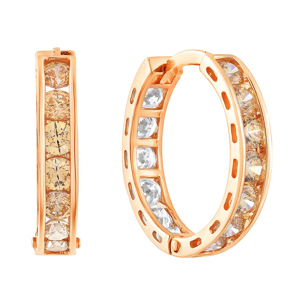 

Золотые серьги с шампаневым и белым цирконием Swarovski, d 15мм 000050222